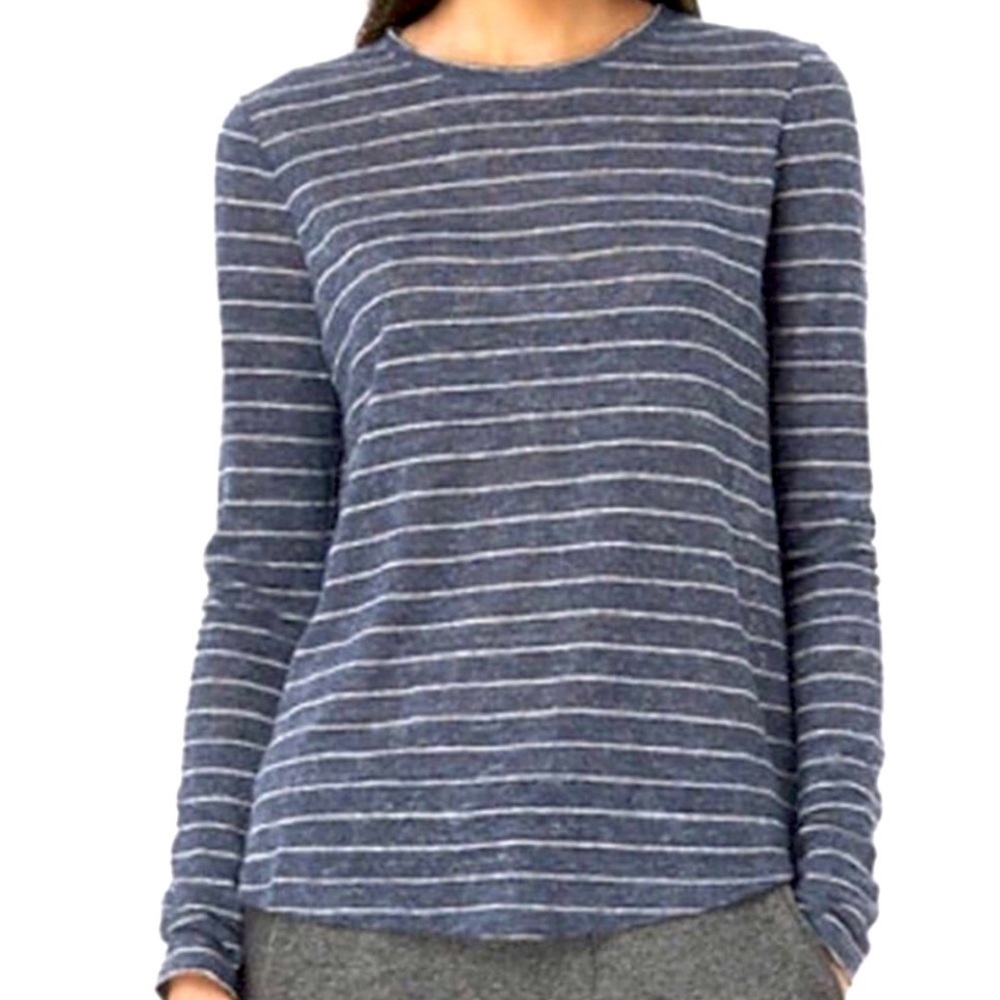 Vince 100% Linen Navy and White Stripe Slub Top Shirt Sweater Sz S Long Sleeve